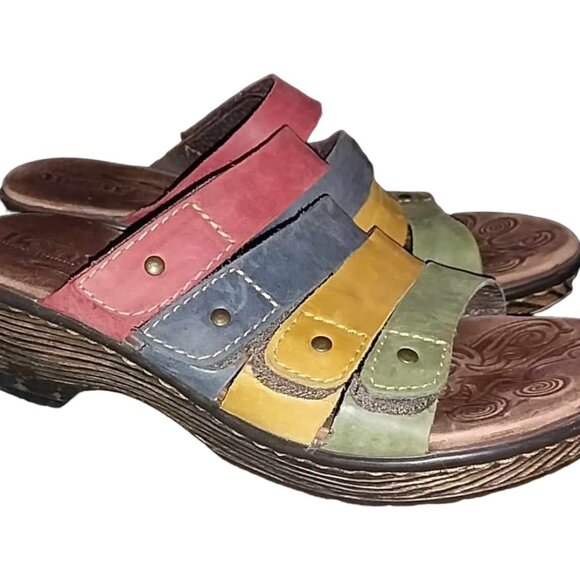 BORN Multi Color Strap LEATHER Platform Wedge LUMI Slide Sandals Womens SZ 8 - Picture 2 of 5